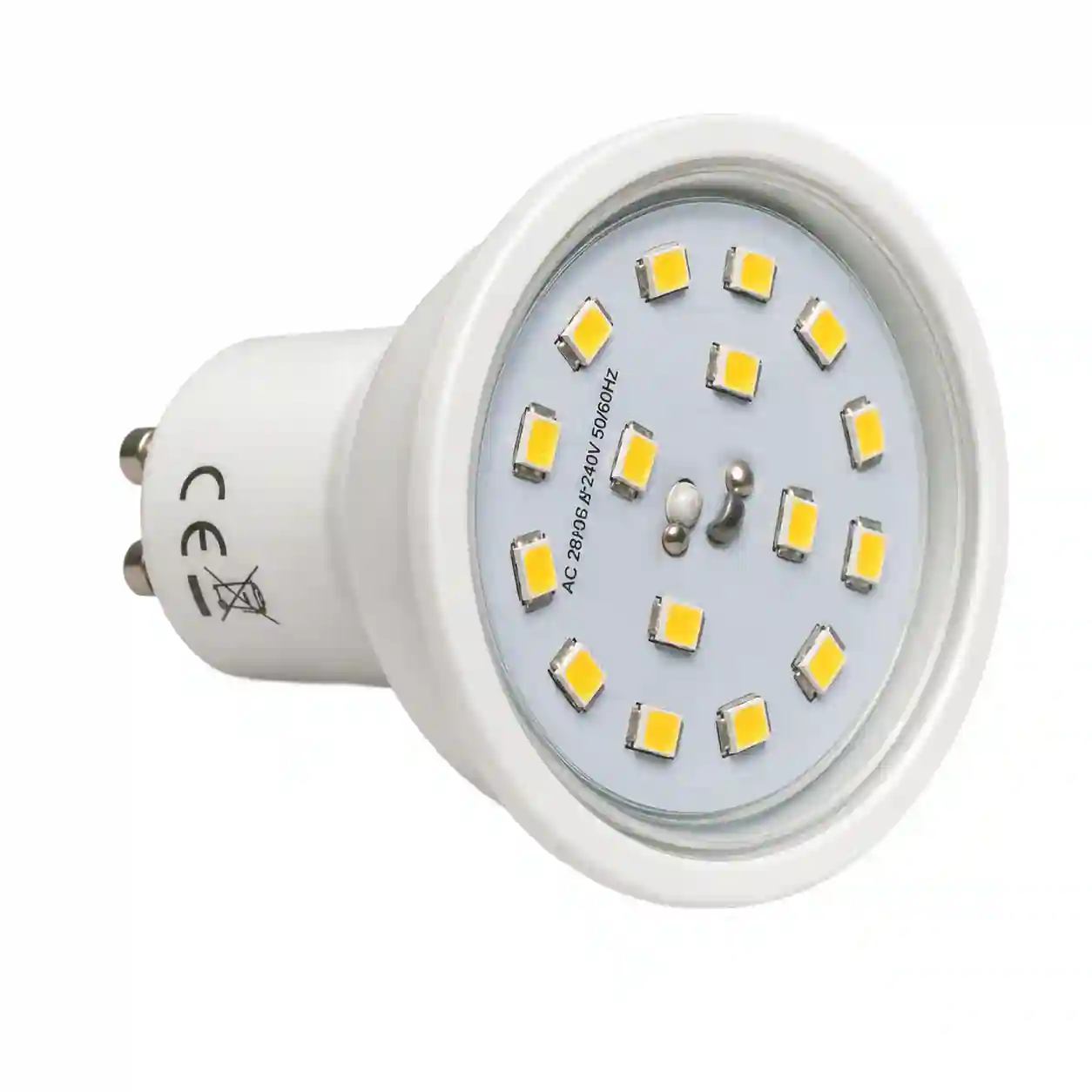 LED žárovka GU10 s bílým keramickým tělem a bajonetovou paticí